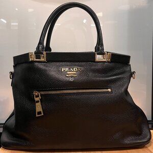 Dainty Black Front Pocket Zip Prada Tote